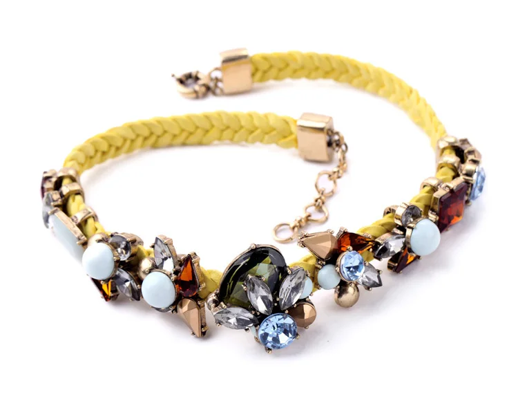 

2015 Brand New Chokers Bohemia Colorful Crystal Gem Braided Bib Handmade Necklace For Women