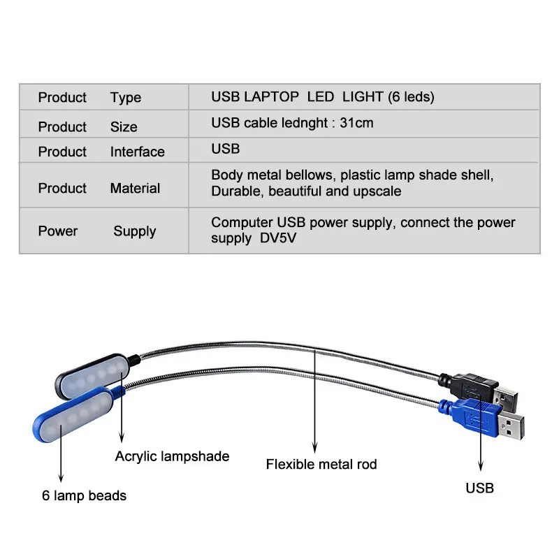 Foxanon Портативный USB СВЕТОДИОДНЫЙ Настольный светильник 5 в 6 светодиодный s Защита