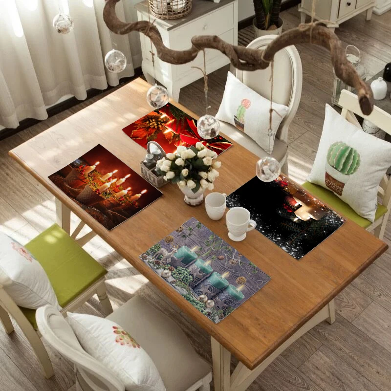Christmas Style Table Napkin Dining Table Placemat Kitchen Tool Tableware Pad Coaster Coffee Tea party decorations Rectangular Christmas Style Table Napkin Dining Table Placemat Kitchen Tool Tableware Pad Coaster Coffee Tea party decorations Rectangular