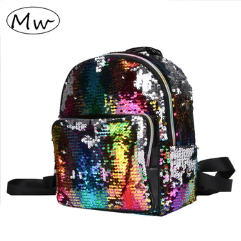 

2019 Women Colorful Sequins backpack Female Small PU Leather Shining School Bags For Teenager Girls Glitter Bagpack Mochila sac