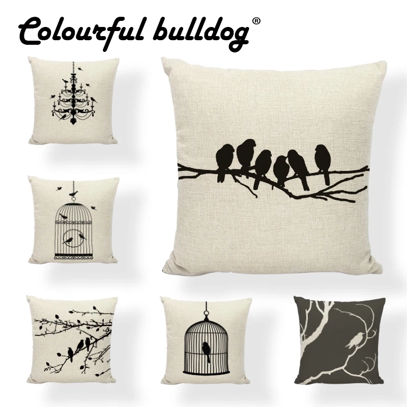 

Cushion Cover Bird Tree Branches 17Inch Square Personalized Forest Bound Cage Bird Pillowcase Home Garden Rocking Chair Decorate