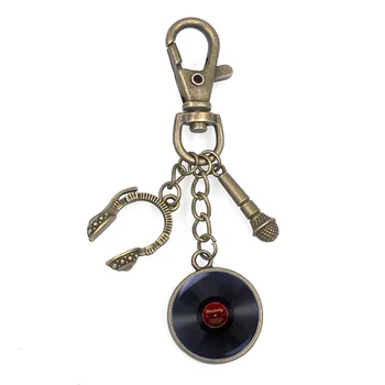 Vinyl CD DESIGNER RECORD album music lover gift for DJ KEYCHAIN ART DOME CAMEO DISK MICROPHONE KC014