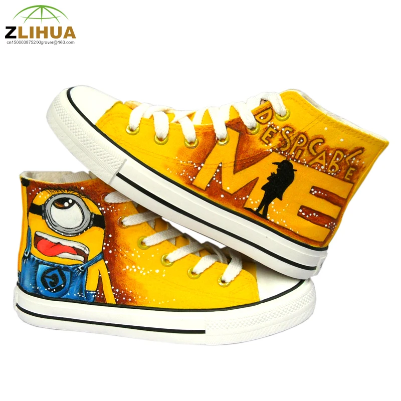 JUP 8 Styles Children High Top Despicable Me minion Superman spider Man Hand Painted Canvas Fashion