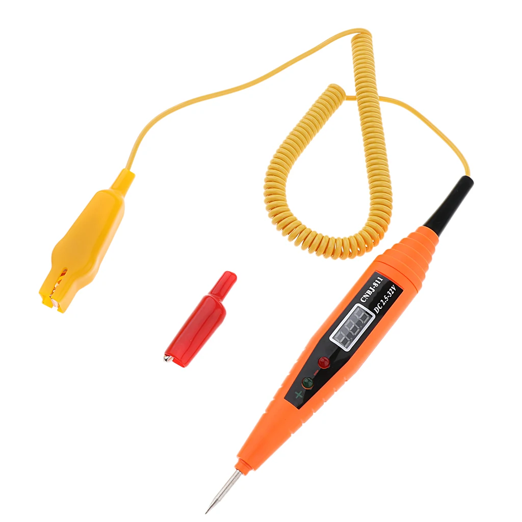 Heavy Duty DC 2.5-32V Digital Electric Circuit Tester Pen Waterproof Car Boat Vehicle Voltage Tester LCD Display Alligator Clip 