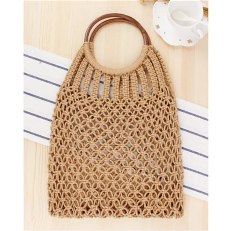 Us 6 48 28 Off Women Vintage Beach Bag Mini Handbags Mesh Woven Hollow Rope Cotton Bags Bohemian Casual Travel Round Handle Small Totes Purse In