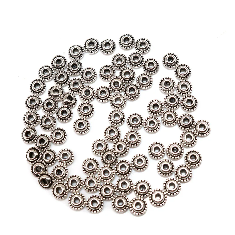 

200pcs/lot 5mm Metal Vintage Silver Beads Antique Sliver Plated Loose Bead UFO Spacer Beads for Bracelets Jewelry Accessories