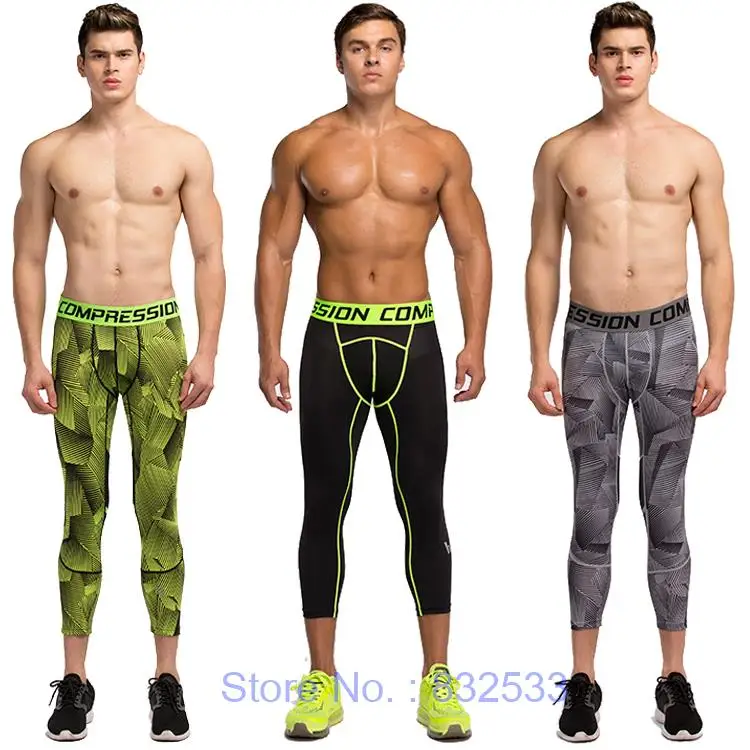 

Men compression 3/4 running pants sports jogger jogging tights basketball gym pants bodybuilding skinny leggings trousers
