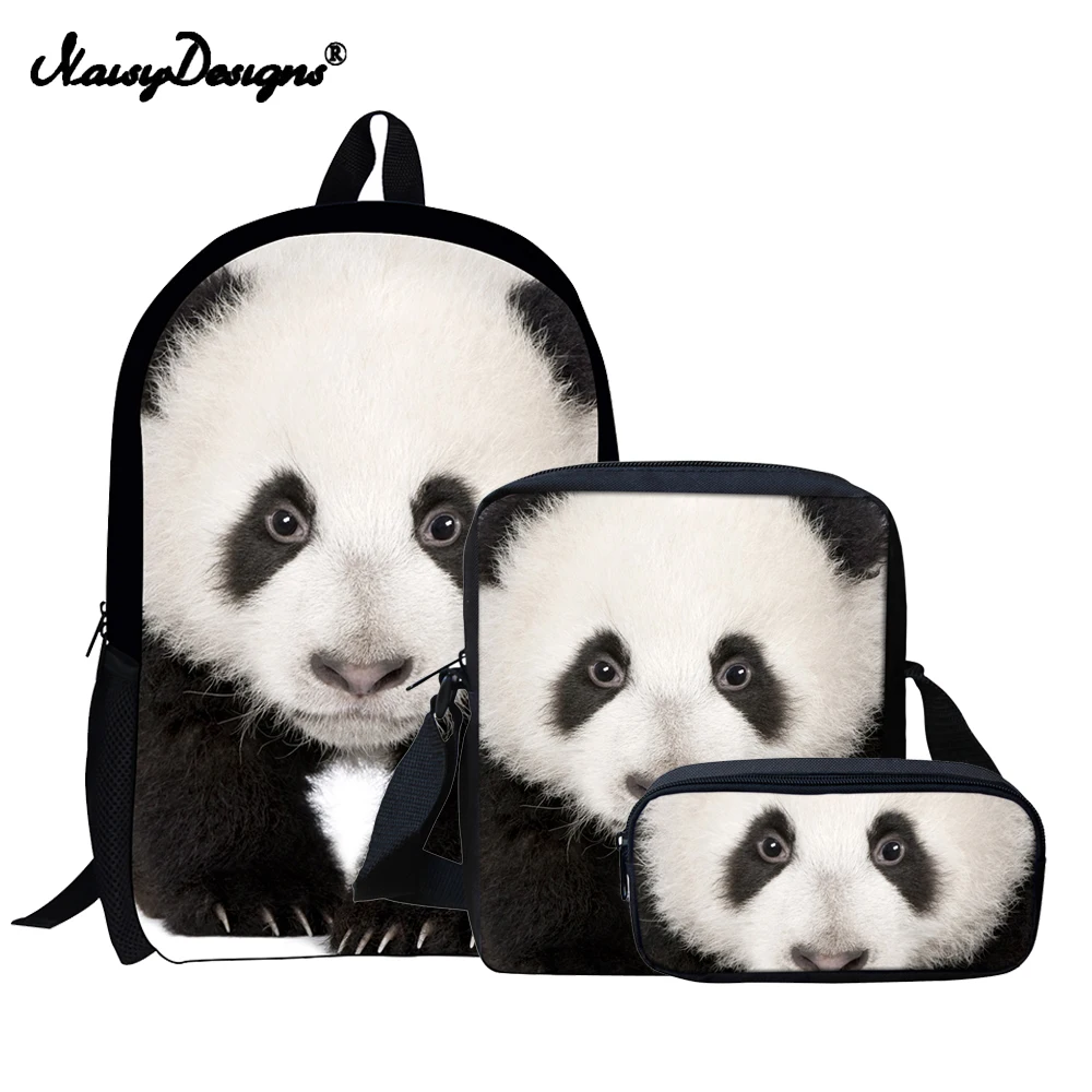 ##BUY NoisyDesigns Panda Backpack School Kids 3 sets Backpacks for Children Boys Backpacks Anime Pattern Children Book Bag Mochila