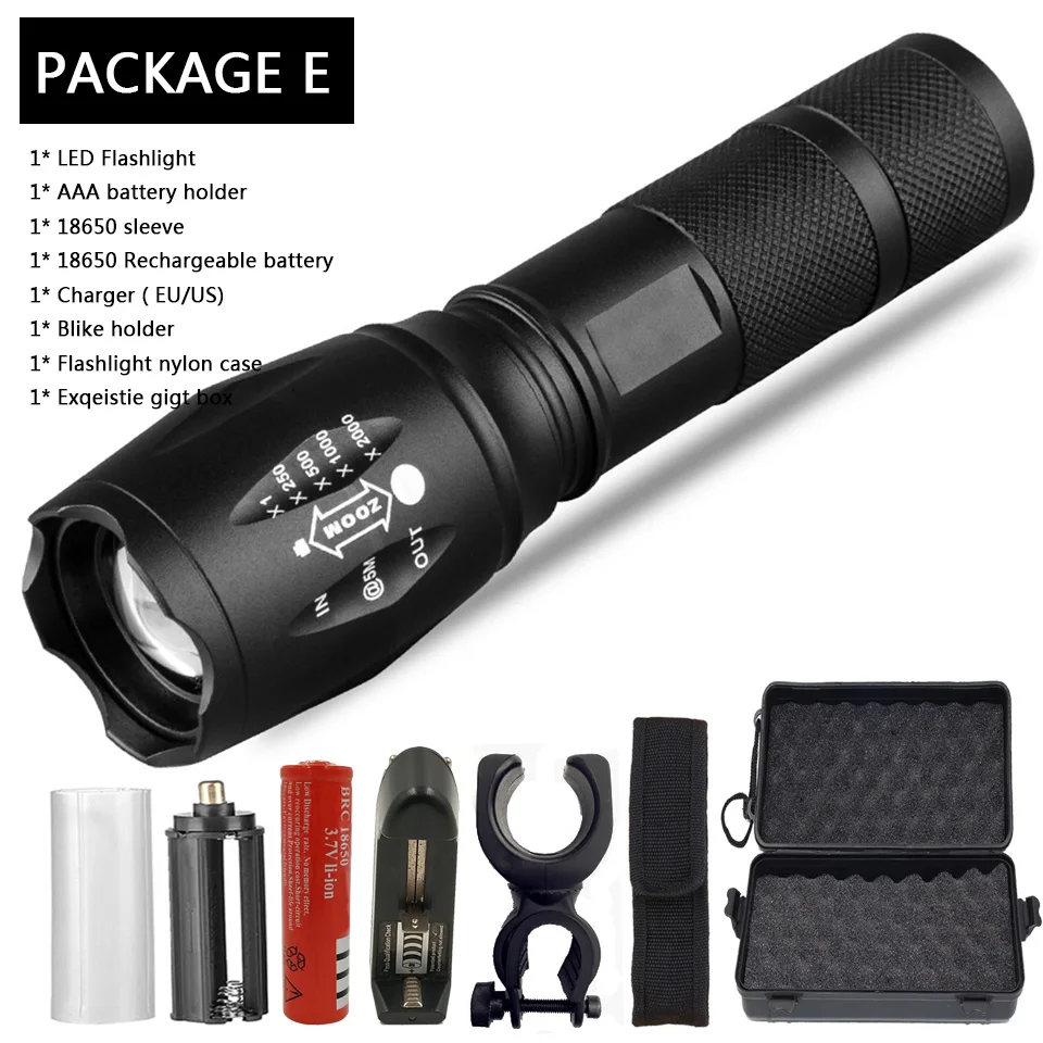 Led flashlight Ultra Bright torch V6 L2 T6 Camping light 5 switch Modes Zoomable Bicycle Light use 18650 battery - Испускаемый цвет: Option E