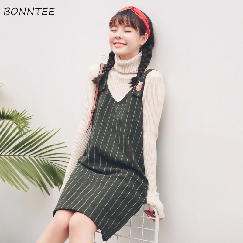 

Dress Women Striped 2019 Korean-style Chic Retro Simple Loose All-match High Quality Ladies Lovely Students Elegant Straight