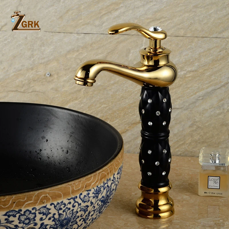 

ZGRK Bathroom Faucets Euro Gold Washbasin Faucet Luxury Tall Bathroom Basin Taps Single Handle Single Hole Mixer Water Taps