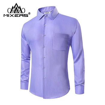 

High Quality 2018 Purple Formal Dress Shirts Men Long Sleeve Men's Casual Shirt Office Work Shirt Men Clothes 2018