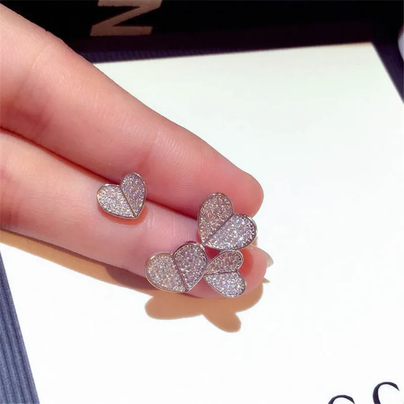 

Heart love Earrring AAAAA Cz Real 925 sterling silver Engagement Wedding Stud Earrings for women Bridal Party Jewelry