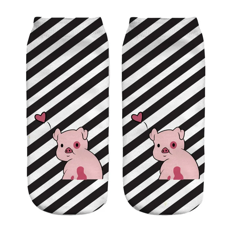 2018 New 3D Printed pink Animal Mini Pig funny cute cotton short ankle socks for women ladies harajuku korean | Женская одежда
