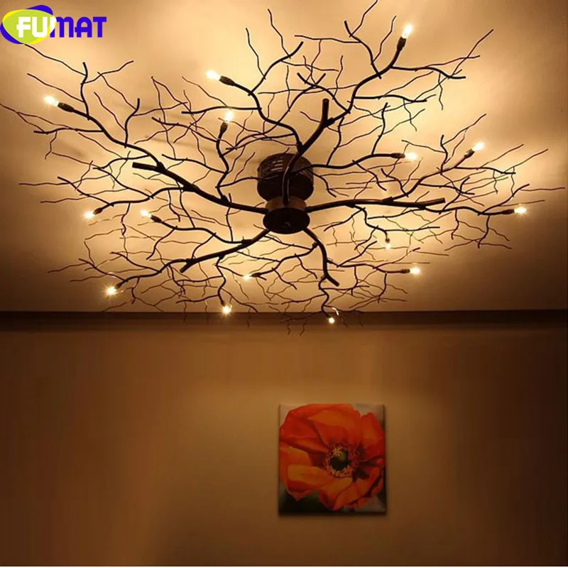 

FUMAT Modern Branch Chandelier Globe Creative Black Metal Twig Ceiling Lamp Office Living Room Light G4 LED Dia50cm