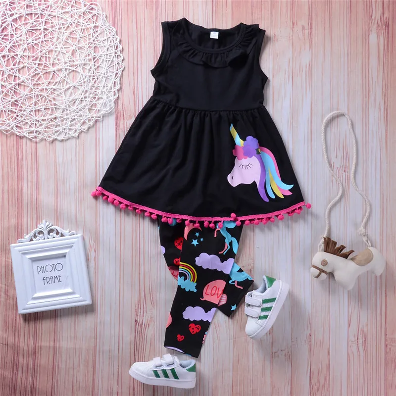 

Hotsale Kids Clothes Fashion Unicorn Party Children Clothing Set Summer Girls Unicorn Top+Legging 2 PCS Outfits 2-6 Years D0714