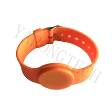 13,56 МГц 1 K ISO 14443A водонепроницаемый регулируемый оранжевый цвет силиконовый браслет для радиочастотной идентификации, ic браслет, наручный браслет NFC