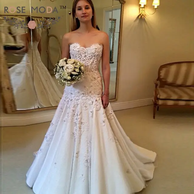 Strapless Corded Lace Trumpet Wedding Dress See Through Corset Strapless Corded Lace Trumpet Wedding Dress See Through Corset Crystal Beaded Mermaid Bridal Gown