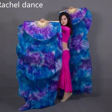 Китайский настоящий шелк, Восточный танец, градиент, огненный веер, танец живота, сценическое представление, свойства, танцевальный веер, много цветов, 1 пара