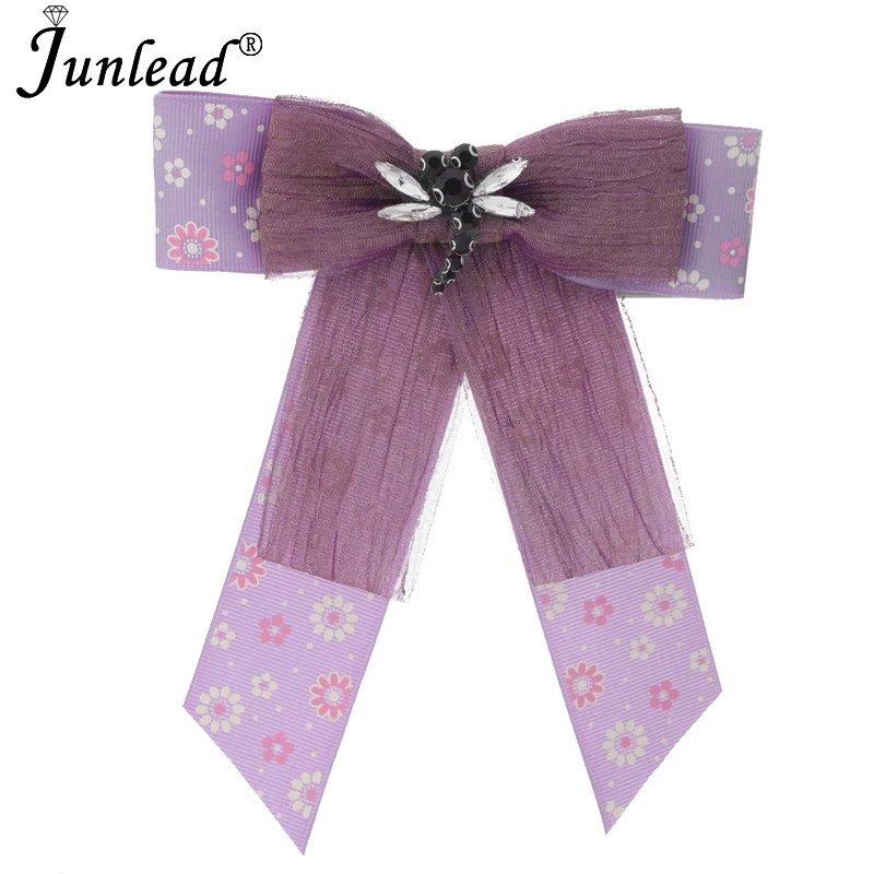 

Junlead Bowknot Clip Collar Tie Large Brooch Shirts Fabric Flower Ribbon Cute Jewelry Dragonfly Bow Brooch pins For Women Dress