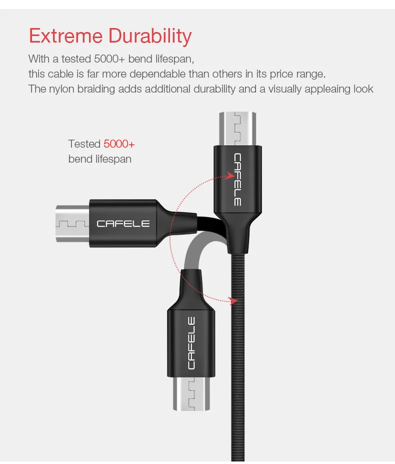 Cafele Micro USB кабель для зарядки мобильного телефона для samsung Xiaomi huawei кабель синхронизации данных Android Micro кабель 30 120 180 см