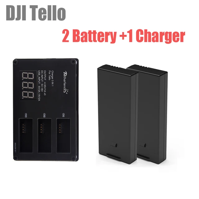 $39.41  2pcs DJI tello Battery tello Lipo Flight Battery+3 Way Fast Charging Batteries Charger For Hub tell