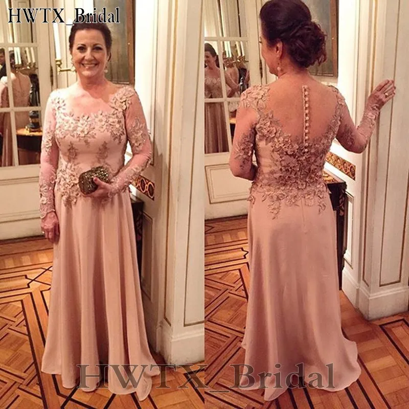 

Elegant Chiffon Plus Size Mother Of The Bride Dresses Long Sleeves A Line Vintage Lace Cheap 2018 Prom Dress Formal Evening Wear