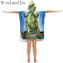 N-olsollo/Новинка, модные пляжные полотенца из микрофибры с капюшоном и пуговицами для мальчиков и девочек, мягкие повседневные банные халаты, шали с 3D принтом динозавра