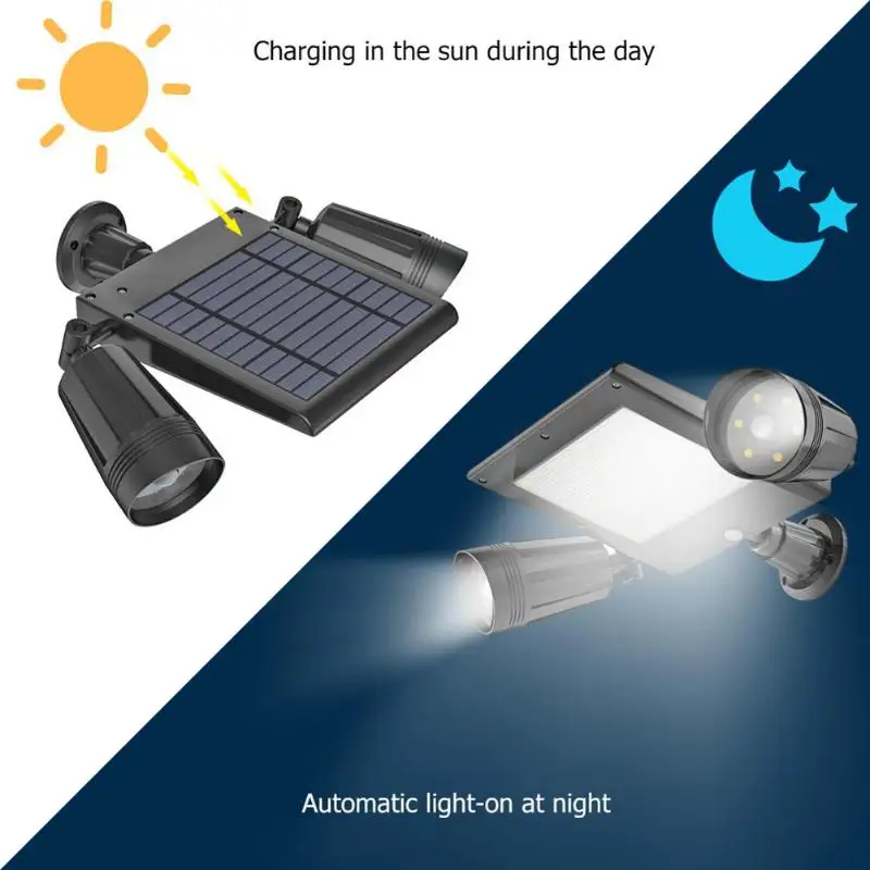 Foco светодиодный наружный датчик с двойной головкой, солнечный светильник для безопасности, прожектор, панель, светильник, прожектор, светильник, аксессуары