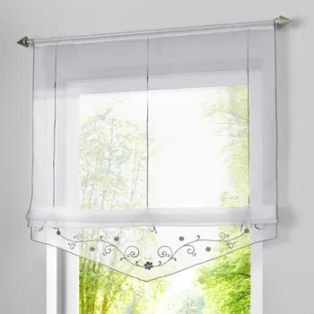 

New Decorative embroidery Sheer Kitchen Window Roman Curtain Height Liftable Gauze Blinds 1PCS