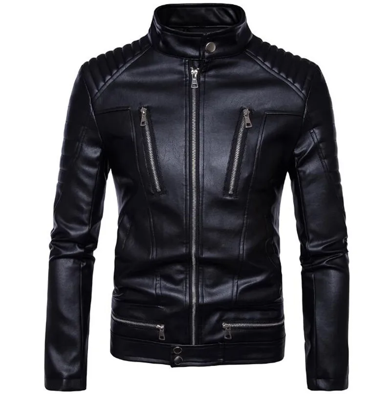 

New Motorcycle Jackets Men PU Leather Jacket Vintage Retro Racing Zipper Biker Punk Casual Coats Motorcross Windproof Coat