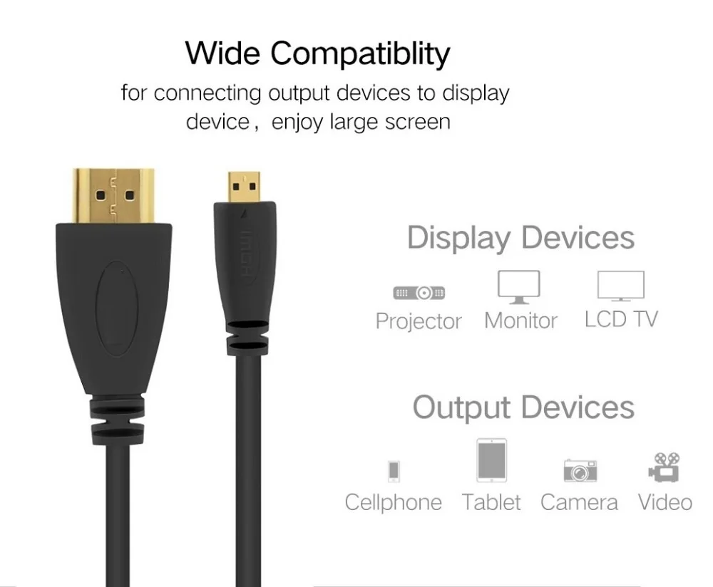 Кабель Micro HDMI к HDMI, 1 м 2 м 3 м 5 м высокоскоростной HDTV HDMI к Micro HDMI кабель поддерживает Ethernet, 3D, 4 к и аудио возврат