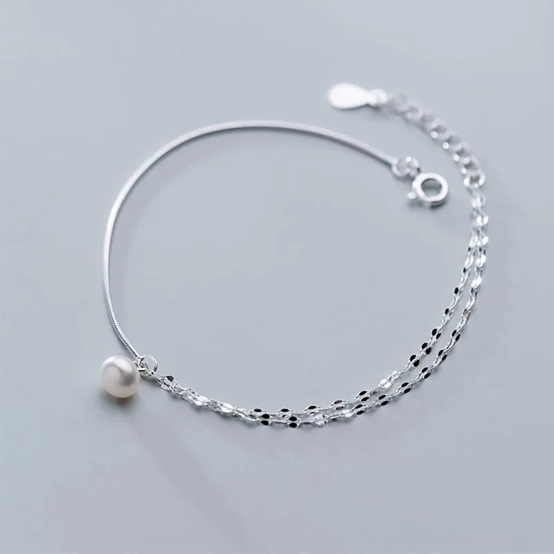 

Double layer 925 Sterling Silver Anklets for Women Girl Charm Barefoot Pearl Ankle Chain Leg Bracelet Femme Beach Foot Jewelry