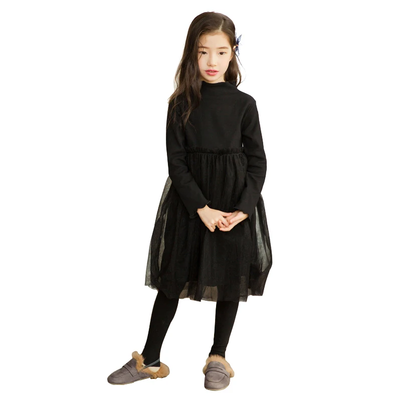 

black elegant princess costume age for 4 - 14 yrs teenage girl 2019 spring party frocks simple thick warm knit long sleeve dress