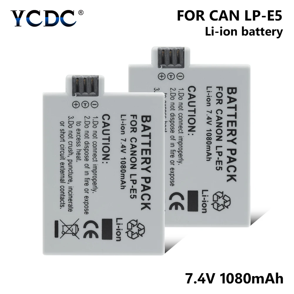 

1/2 Pieces 7.4V 1080mAh LP-E5 Li-ion Battery LPE5 LP E5 For Canon EOS 450D 500D 1000D Digital Kiss X2 X3 F EOS Rebel XSi T1i XS