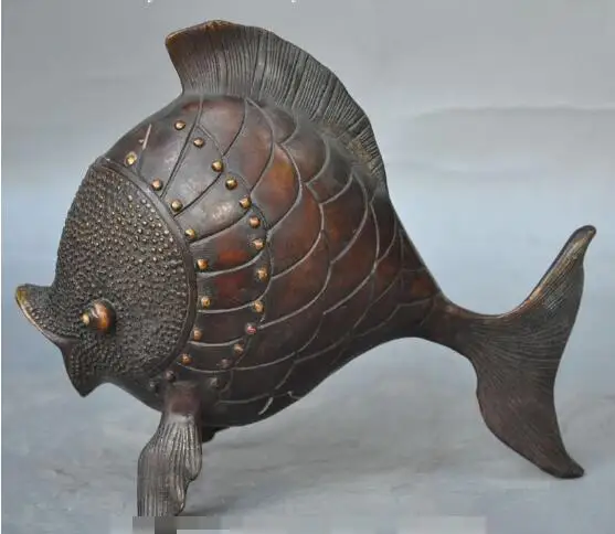 

Free shipping S3350 8" china chinese fengshui bronze animal fish goldfish lucky statue Sculpture