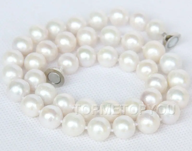 

Free Shipping >> new hot natural 17" 11mm round white pearls necklace magnet clasp E2616
