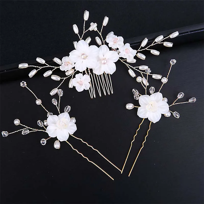 Pearl Hairpins Hair Stick Hair Clip Hair Comb Hair Accessory Jewelry Set for Bridal Wedding