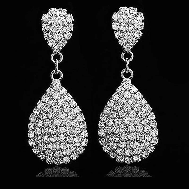 

Silver/Gold-color Ful Crystal Bridal Wedding Long Earrings Waterdrop Dangle Earrings for Women Brides Bridesmaid Jewelry Gifts