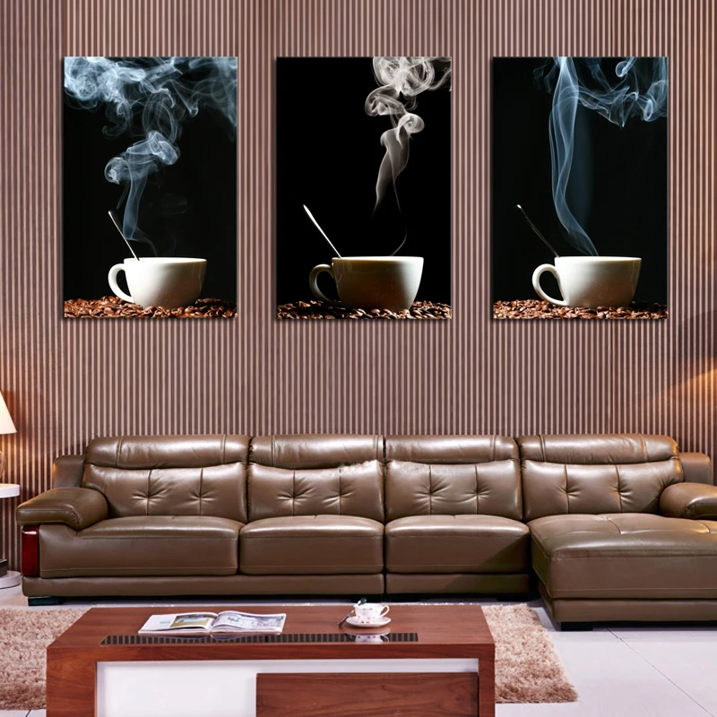 3 Panels Modern Abstract Printed Stil Life Coffee Paintings Canvas Art