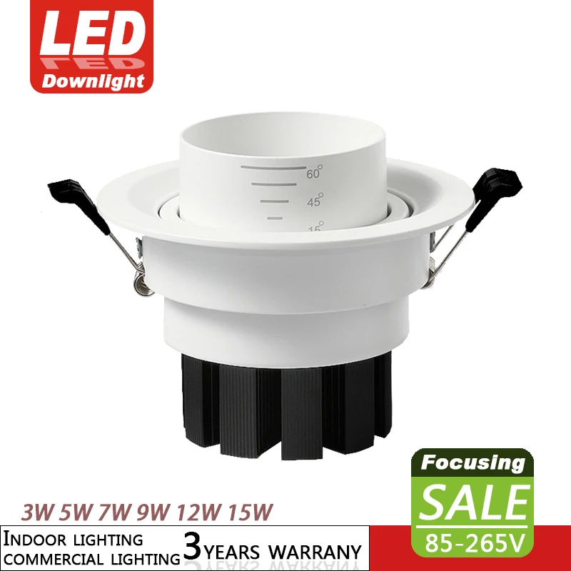 

1PCS LED focusing downlight 3w 5w 7w 9w 12w 15w 85-265V LED recessed spotlight white minimalist ceiling light