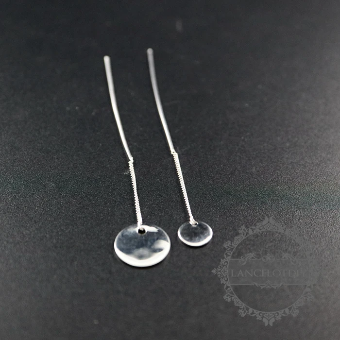 

75mm long solid 925 sterling silver fashion wire earrings with 8mm,12mm plain round disc 1702144