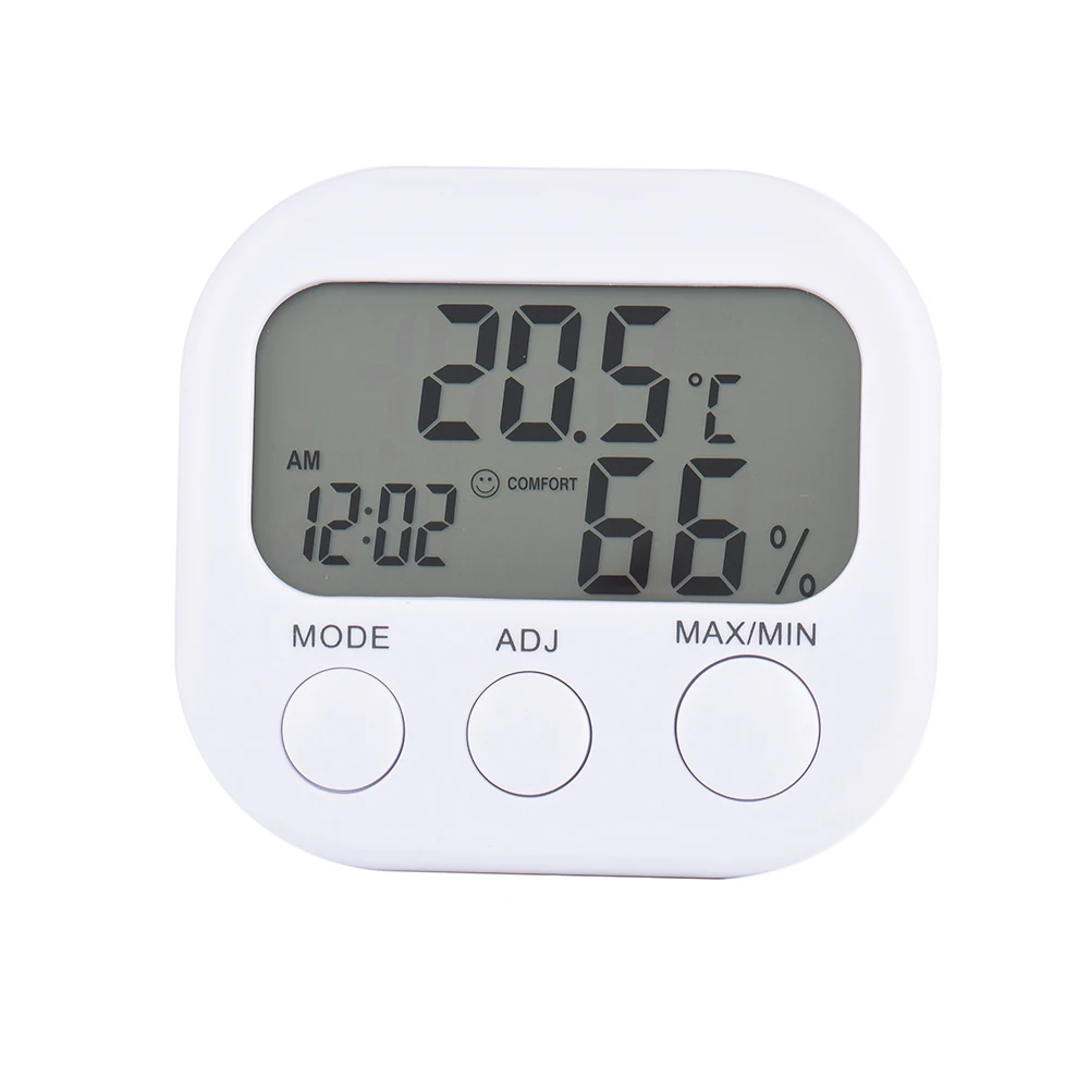 LCD Digital Thermometer Hygrometer Temperature Humidity Meter Gauge With Clock New Weather Station