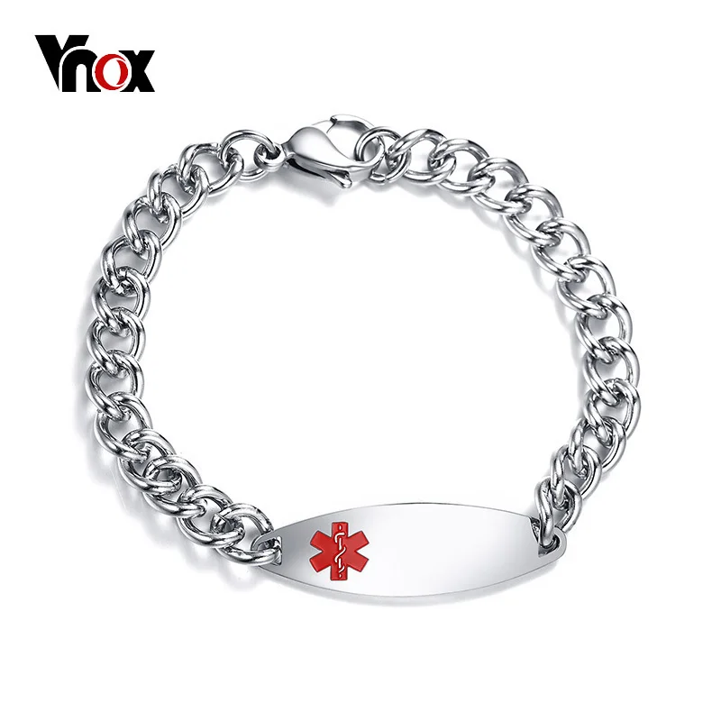 Vnox Free Engraving 13mm Medical Emergency Alert ID Bracelet for Men
