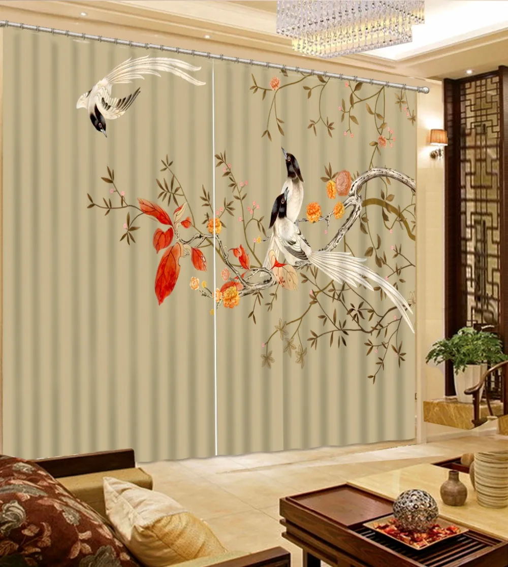 

Custom any size Luxury European Modern bird 3d curtains flowers bedroom curtain patterns