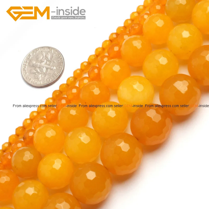 

Gem-inside 4-16mm Round Faceted Yellow Jades Beads For Jewelry Making Bracelet Necklace Strand 15'' DIY Jewellery Christmas Gift