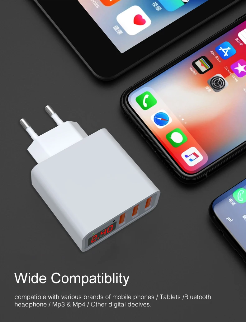 LED Display Smart 3 USB Charger For iPhone Samsung Xiaomi USB Adapter (9)