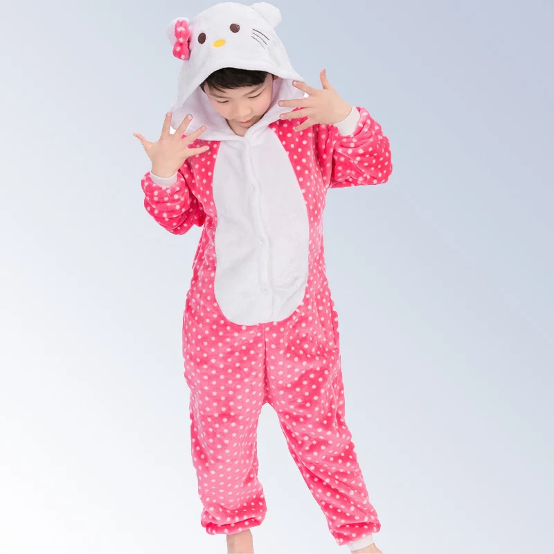 

New girls pajamas Flannel Hello cartoon animals Cat pyjamas for Girl kids winter cheap baby pajamas children's sleepwear Baby