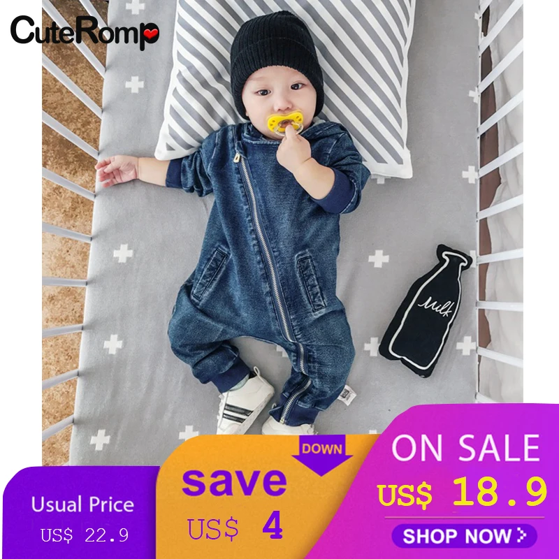 

6-24M Baby cotton jeans boys jumpsuit cowboys clothes Hooded kids clothing