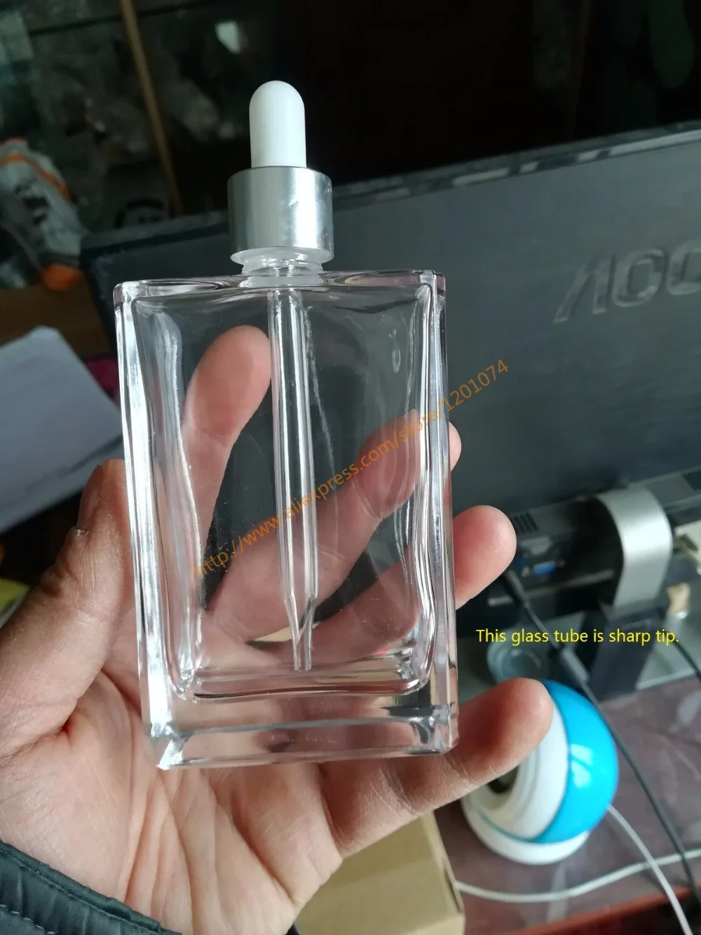 

100ml square clear Glass bottle with aluminum dropper lid,essential oil container,cosmetic Oil vial
